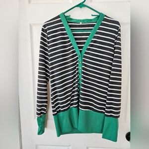 Elegant Striped Black and Green Women's Cardigan